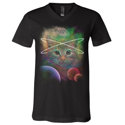 Cool Cat Nebula Space Universe  V-Neck T-Shirt