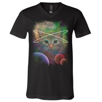 Cool Cat Nebula Space Universe  V-Neck T-Shirt