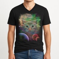 Cool Cat Nebula Space Universe  V-Neck T-Shirt