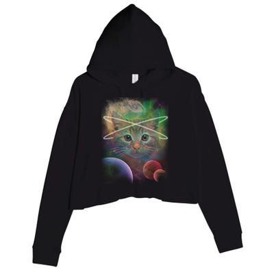Cool Cat Nebula Space Universe  Crop Fleece Hoodie