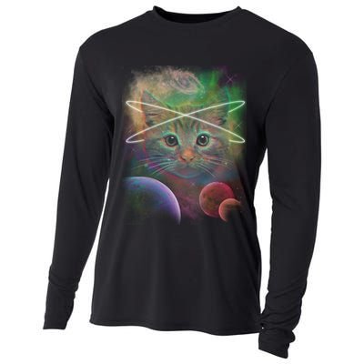 Cool Cat Nebula Space Universe  Cooling Performance Long Sleeve Crew