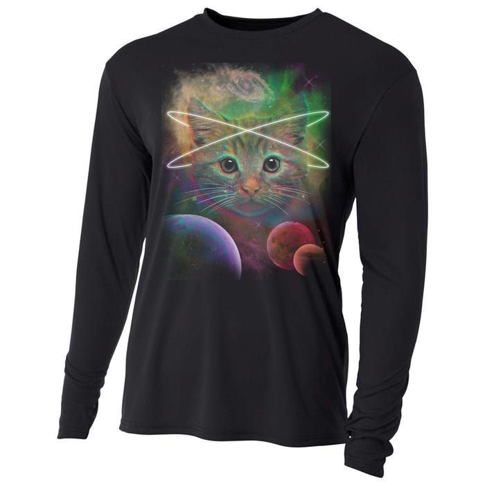 Cool Cat Nebula Space Universe  Cooling Performance Long Sleeve Crew