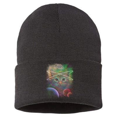 Cool Cat Nebula Space Universe  Sustainable Knit Beanie