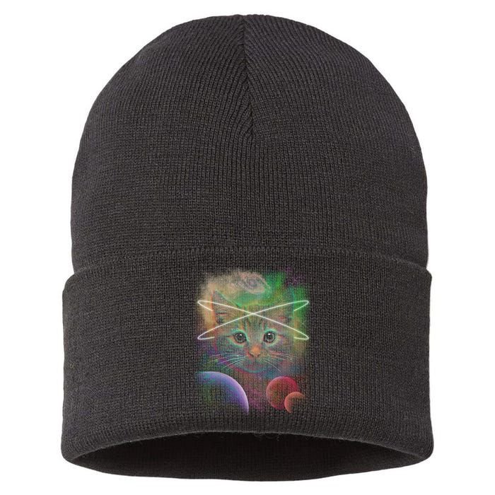 Cool Cat Nebula Space Universe  Sustainable Knit Beanie