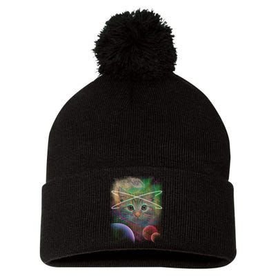 Cool Cat Nebula Space Universe  Pom Pom 12in Knit Beanie