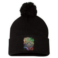 Cool Cat Nebula Space Universe  Pom Pom 12in Knit Beanie