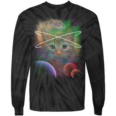 Cool Cat Nebula Space Universe  Tie-Dye Long Sleeve Shirt