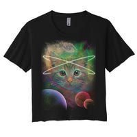 Cool Cat Nebula Space Universe  Women's Crop Top Tee