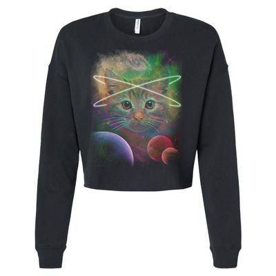 Cool Cat Nebula Space Universe  Cropped Pullover Crew
