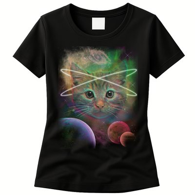 Cool Cat Nebula Space Universe  Womens T-Shirt