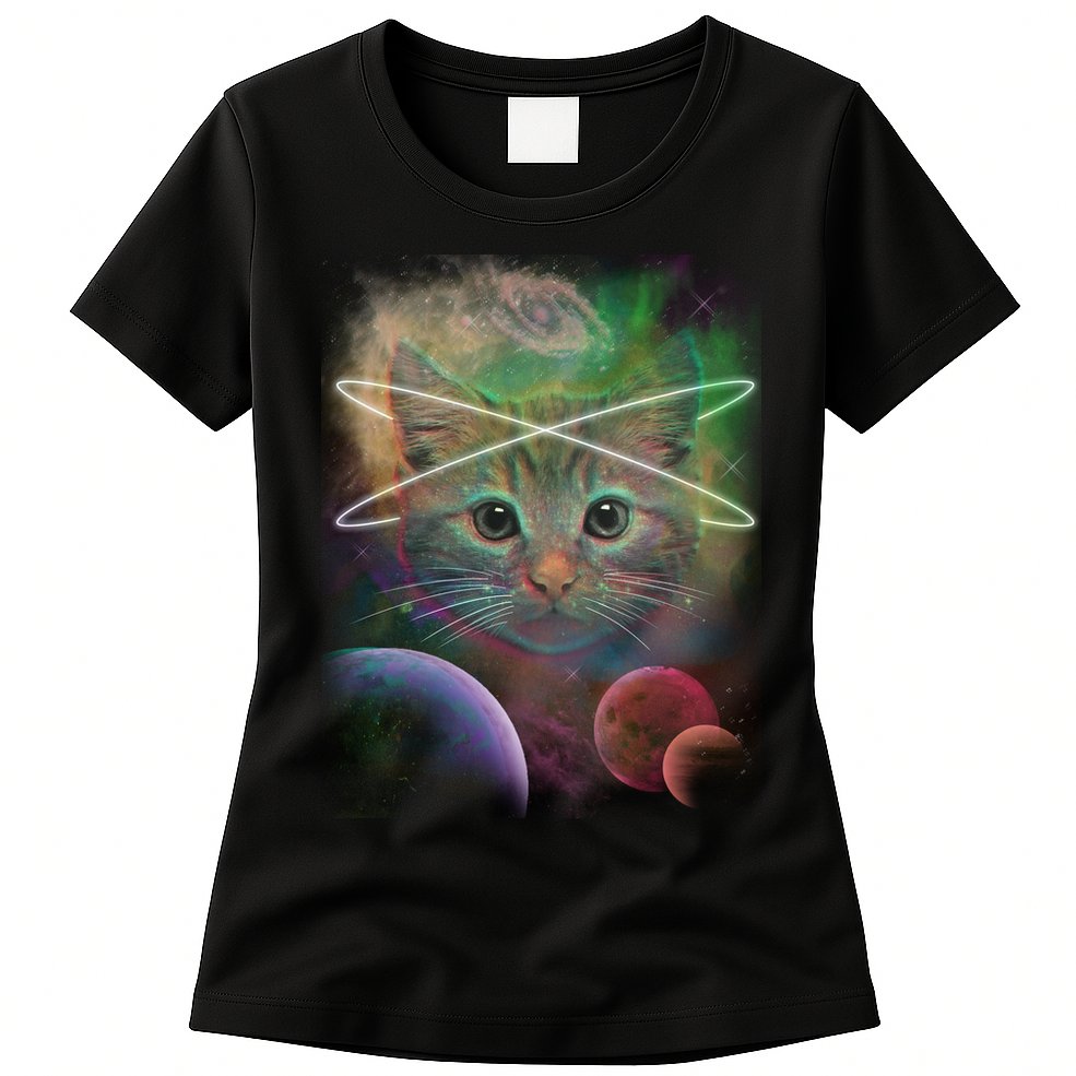 Cool Cat Nebula Space Universe  Womens T-Shirt