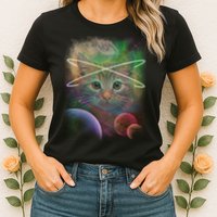 Cool Cat Nebula Space Universe  Womens T-Shirt
