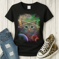 Cool Cat Nebula Space Universe  Womens T-Shirt
