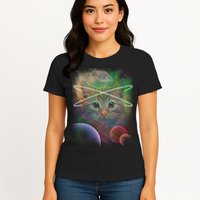 Cool Cat Nebula Space Universe  Womens T-Shirt