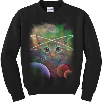 Cool Cat Nebula Space Universe  Kids Sweatshirt