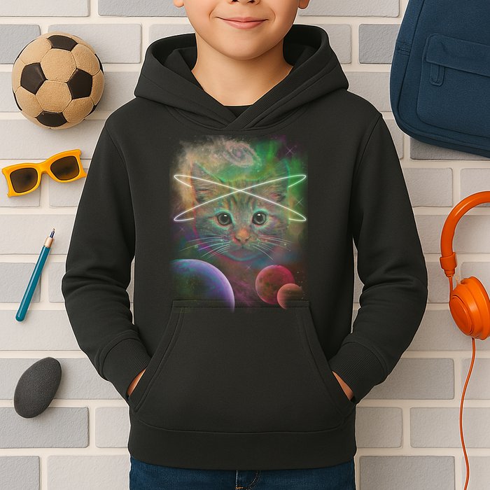 Cool Cat Nebula Space Universe  Kids Hoodie