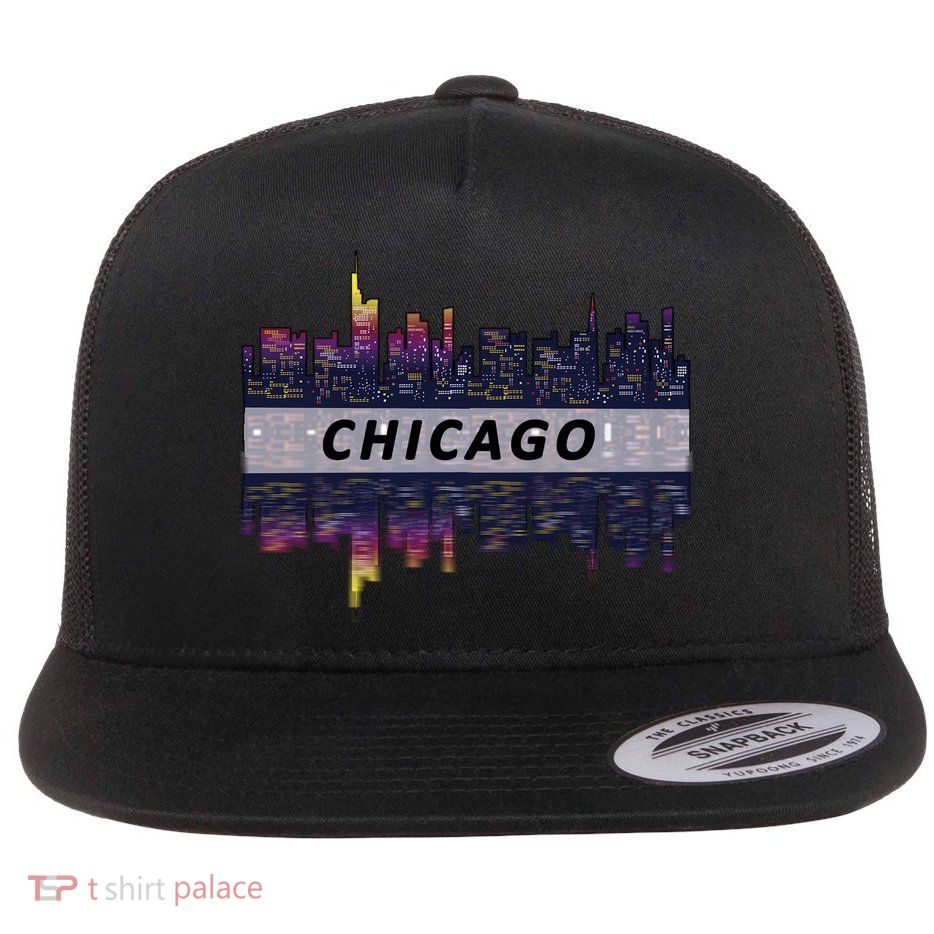 Cool Chicago Skyline Flat Bill Trucker Hat