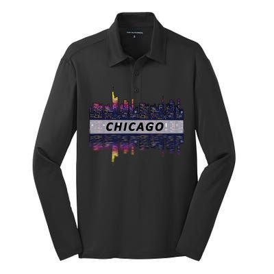 Cool Chicago Skyline Silk Touch Performance Long Sleeve Polo