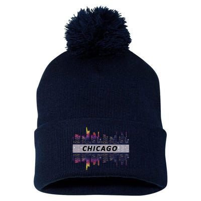 Cool Chicago Skyline Pom Pom 12in Knit Beanie