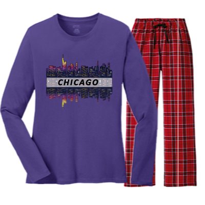 Cool Chicago Skyline Women's Long Sleeve Flannel Pajama Set 