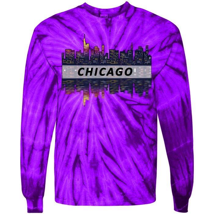 Cool Chicago Skyline Tie-Dye Long Sleeve Shirt