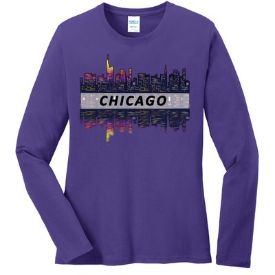 Cool Chicago Skyline Ladies Long Sleeve Shirt