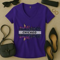 Cool Chicago Skyline Women's V-Neck T-Shirt