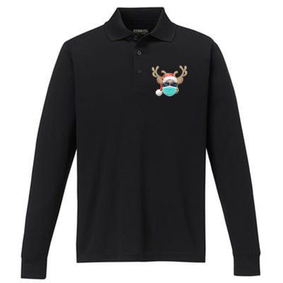 Cool Christmas Rudolph Red Nose Reindeer Mask 2020 Quarantined Performance Long Sleeve Polo