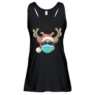 Cool Christmas Rudolph Red Nose Reindeer Mask 2020 Quarantined Ladies Essential Flowy Tank