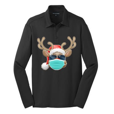 Cool Christmas Rudolph Red Nose Reindeer Mask 2020 Quarantined Silk Touch Performance Long Sleeve Polo