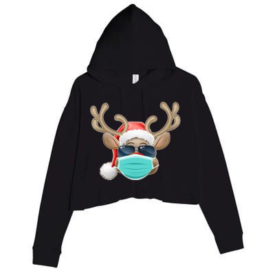 Cool Christmas Rudolph Red Nose Reindeer Mask 2020 Quarantined Crop Fleece Hoodie