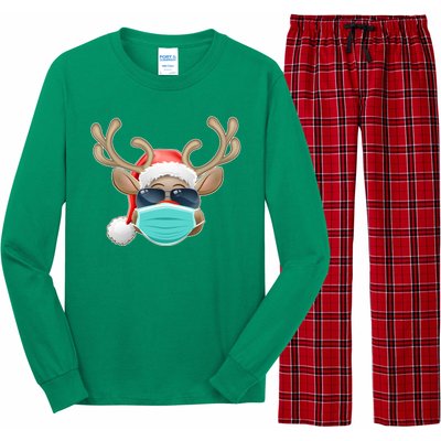 Cool Christmas Rudolph Red Nose Reindeer Mask 2020 Quarantined Long Sleeve Pajama Set