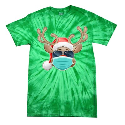 Cool Christmas Rudolph Red Nose Reindeer Mask 2020 Quarantined Tie-Dye T-Shirt