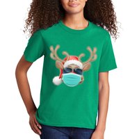 Cool Christmas Rudolph Red Nose Reindeer Mask 2020 Quarantined Kids T-Shirt