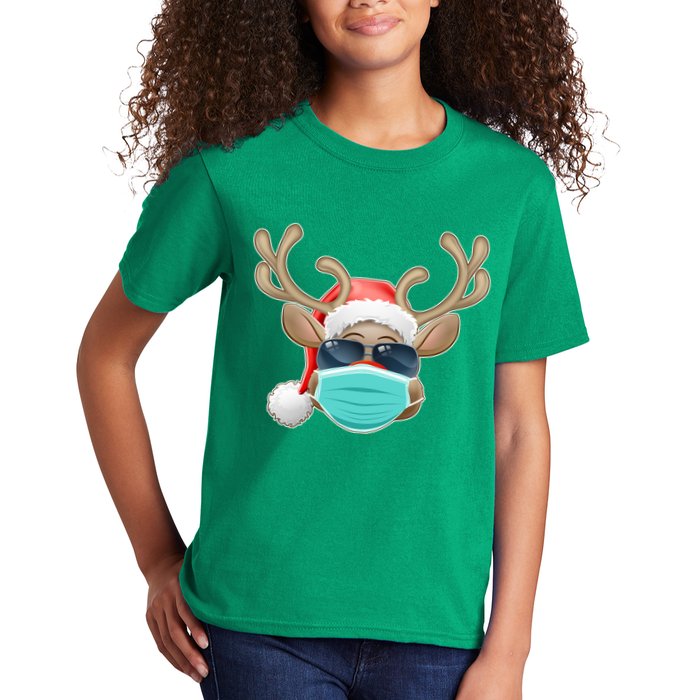 Cool Christmas Rudolph Red Nose Reindeer Mask 2020 Quarantined Kids T-Shirt