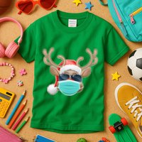 Cool Christmas Rudolph Red Nose Reindeer Mask 2020 Quarantined Kids T-Shirt