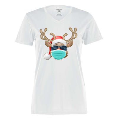 Cool Christmas Rudolph Red Nose Reindeer Mask 2020 Quarantined Women's Momentum V-Neck T-Shirt