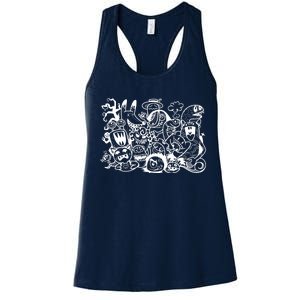 Cool Classic Cartoonish Character Group Women's Racerback Tank