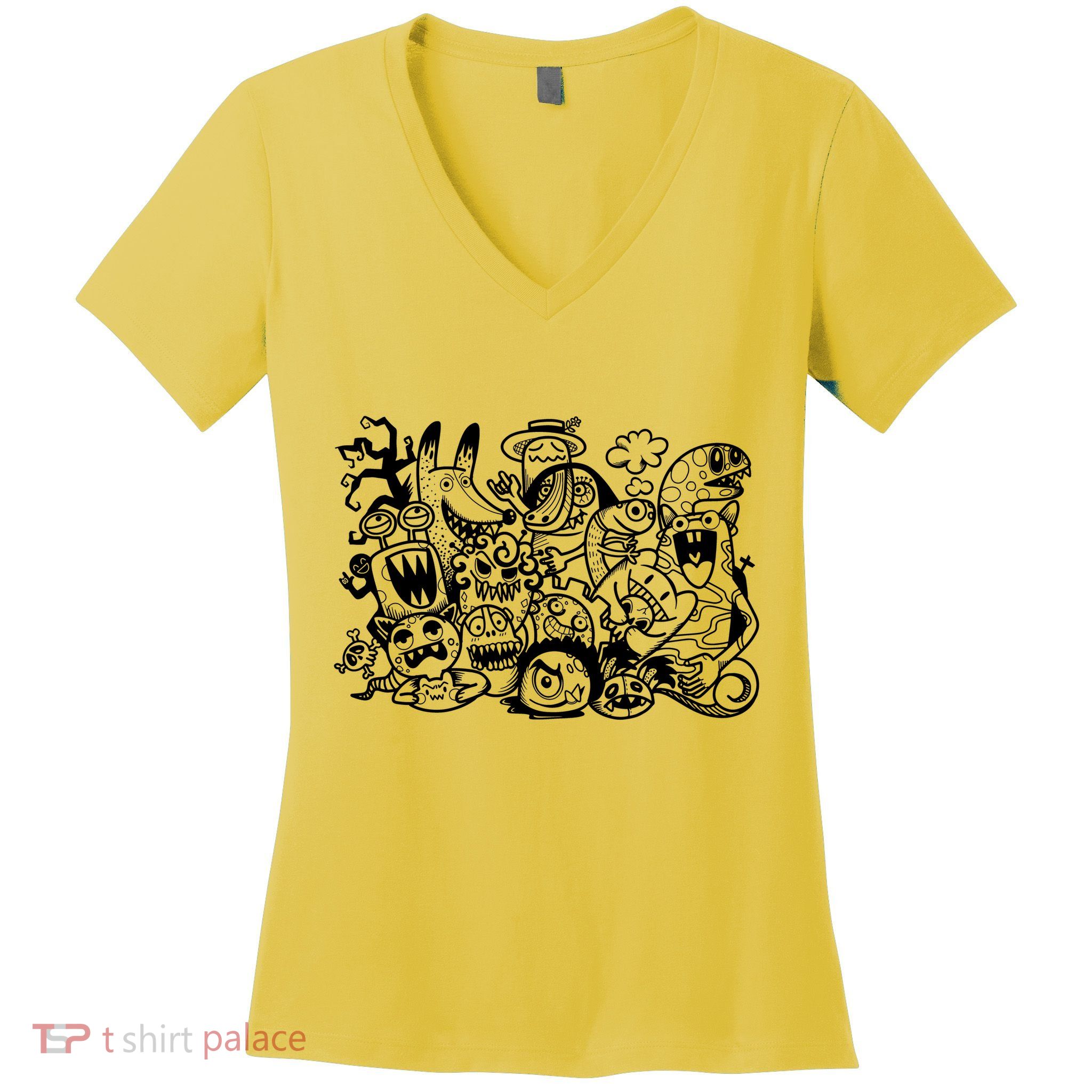 Cool Classic Cartoonish Character Group Women's V-Neck T-Shirt