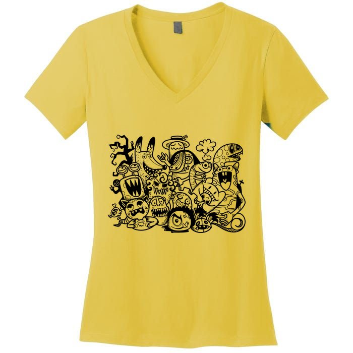 Cool Classic Cartoonish Character Group Women's V-Neck T-Shirt