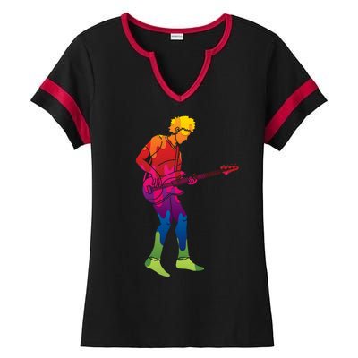 Cool Colorful Music Guitar Guy Ladies Halftime Notch Neck Tee