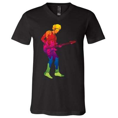 Cool Colorful Music Guitar Guy V-Neck T-Shirt