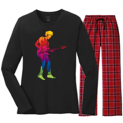 Cool Colorful Music Guitar Guy Women's Long Sleeve Flannel Pajama Set 