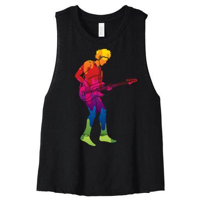 Cool Colorful Music Guitar Guy Women's Racerback Cropped Tank