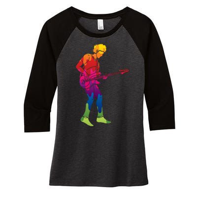 Cool Colorful Music Guitar Guy Women's Tri-Blend 3/4-Sleeve Raglan Shirt