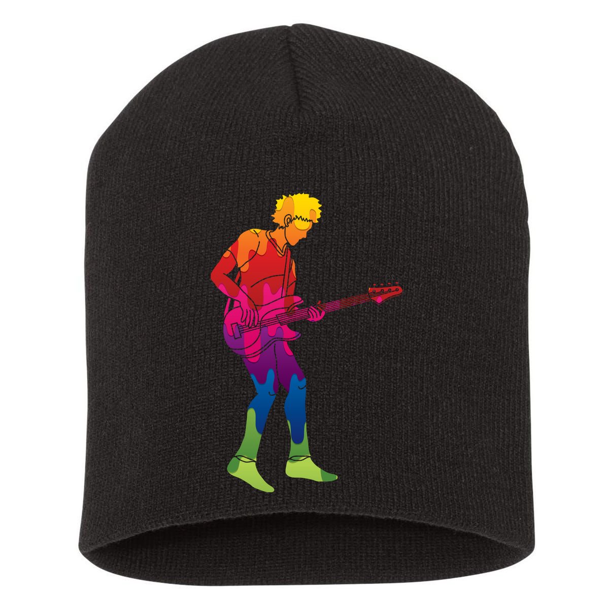 Cool Colorful Music Guitar Guy Short Acrylic Beanie