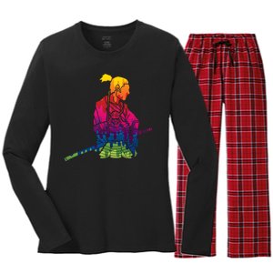 Cool Colorful Samurai Katana Women's Long Sleeve Flannel Pajama Set 