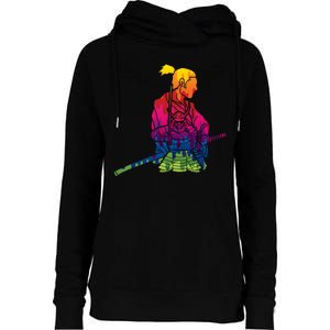 Cool Colorful Samurai Katana Womens Funnel Neck Pullover Hood