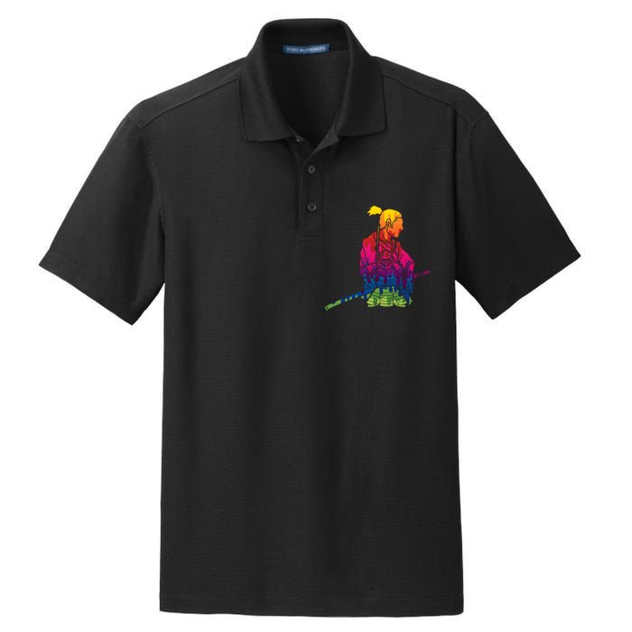 Cool Colorful Samurai Katana Dry Zone Grid Polo