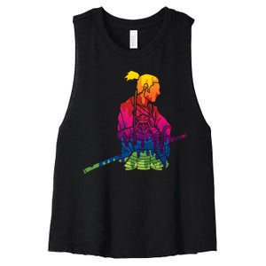 Cool Colorful Samurai Katana Women's Racerback Cropped Tank